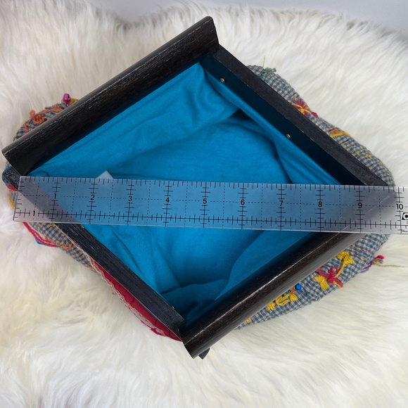 Women's Free People Quilt Embroidered Wood Handle Boho Clutch - Picture 14 of 15